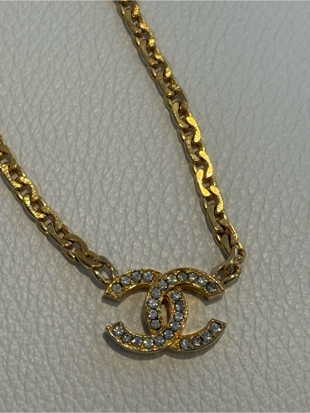 CHANEL Gold-Tone Crystal CC Pendant Necklace- vintage! 1982 perfection